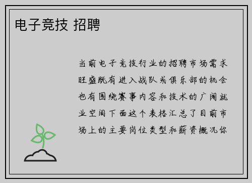 电子竞技 招聘