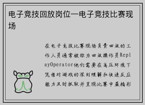 电子竞技回放岗位—电子竞技比赛现场